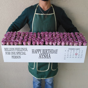 100 purple Roses in A long box - white box