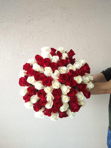 100 Red and white Roses Bouquet