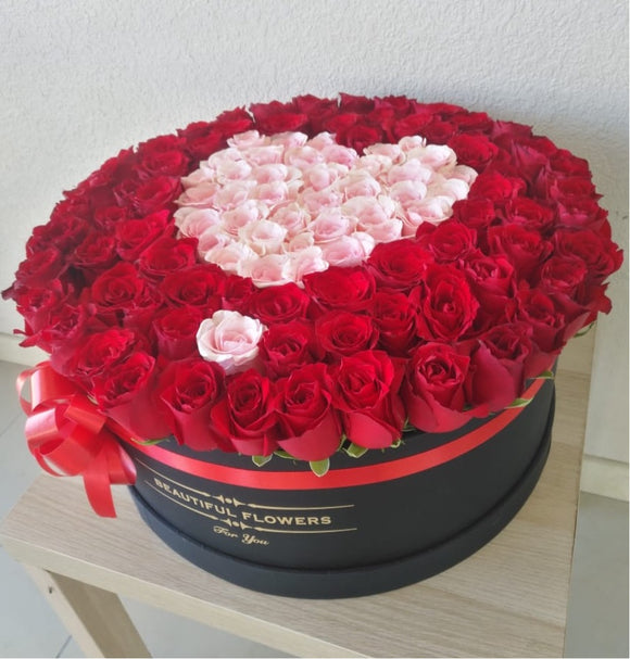100 Red and Pink Roses - large round box
