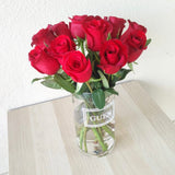 Red Roses in a glass vase
