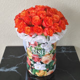 Colorful Box & orange Roses - Round
