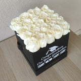 White Roses in black box - Graduation flowers