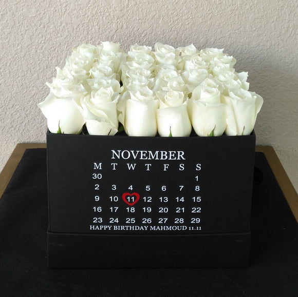 Deluxe Square Black box - white roses ( Calendar )
