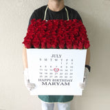 100 Red Roses in a large white square box - Calendar