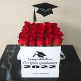 Red Roses in white box - Graduation flowers