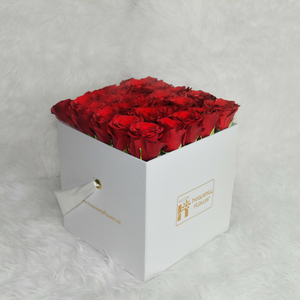 White Square Roses Box - Red Roses