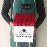 Red Roses in white box - Graduation flowers