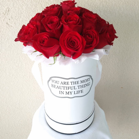 White Round Box & Red Roses