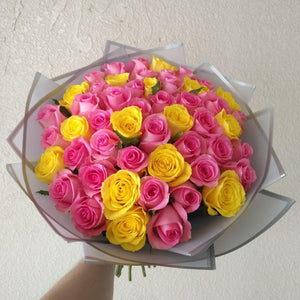50 Pink and Yellow Roses Bouquet