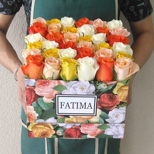 Assorted Color Roses in A colorful Box - Deluxe