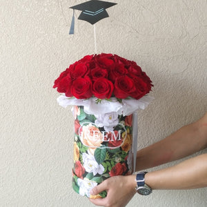 Colorful Box & Red Roses - Round - Graduation
