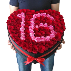 100 Red Roses in Heart Shaped Box - Numbers