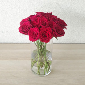 red roses glass cylinder vase