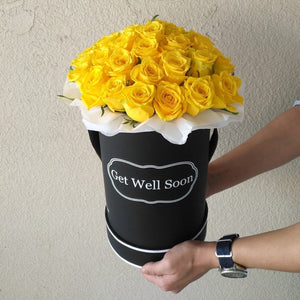 Black Round Box & Yellow Roses