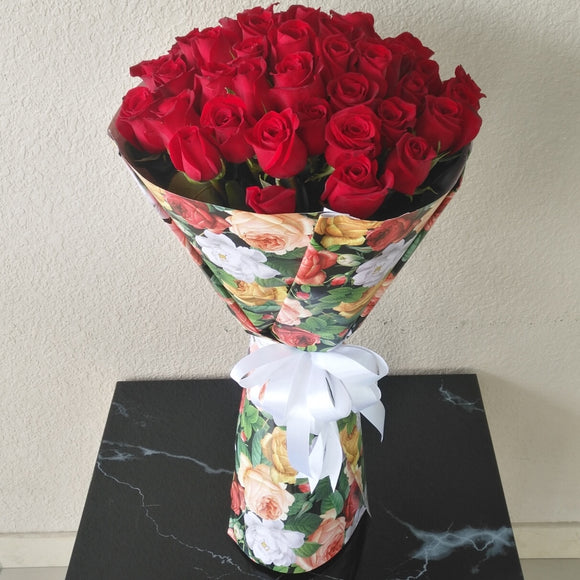 50 Red Roses Bouquet - Roses Delivery - colorful wrapping