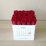 Red roses in a white box with calendar ( Personalized )