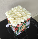 White Roses in a Colorful Box
