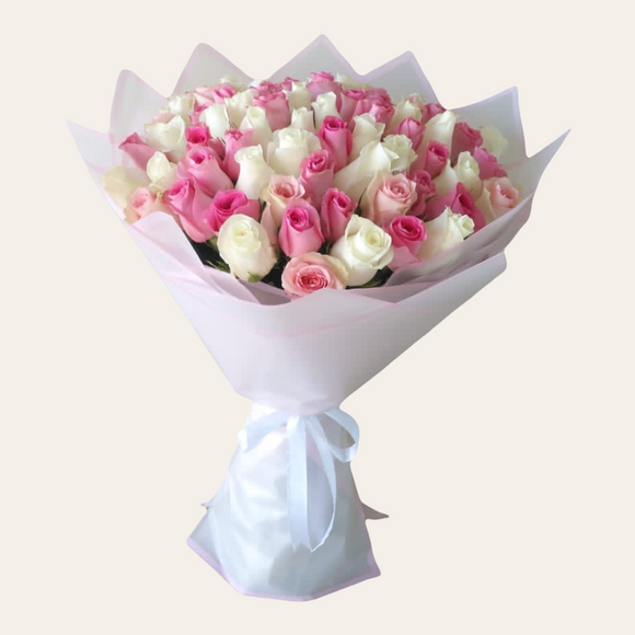 70 Pink and white Roses bouquet