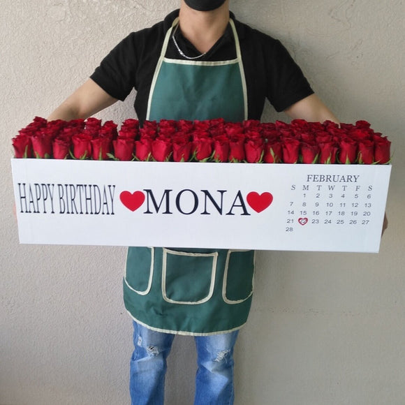 100 Red Roses in A long box