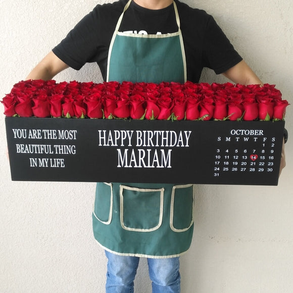 100 Red Roses in A long black box - calendar