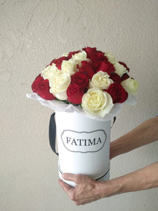 Deluxe Round Box with Red and White Roses