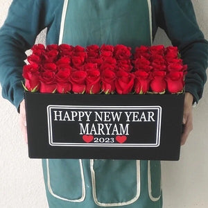 Red roses in black super deluxe box - Happy New Year