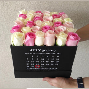 Assorted roses - Birthday Square white box ( Calendar )