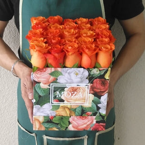 Orange Roses in a Colorful Box