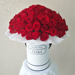 100 Roses in A White Round Box ( Personalized )