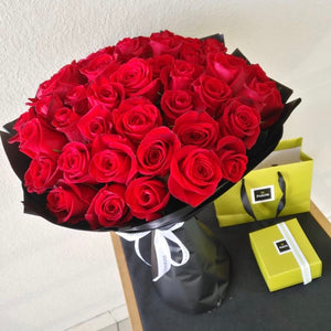50 Red Roses Bouquet with Chocolate