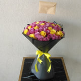 50 Purple and Yellow Roses Bouquet Assorted