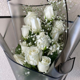 12 White roses Bouquet with 500g chocolate Patchi