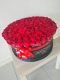 100 Red Roses - large round box