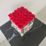 Red Roses in a Colorful Box