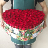 100 Red Roses in A Heart Shaped Colorful Box