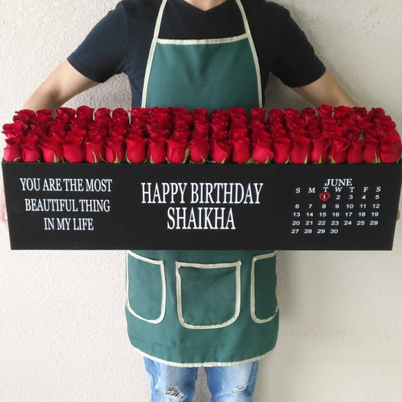 100 Red Roses in A long black box - calendar