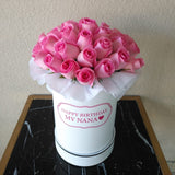 White Round Box & Pink Roses