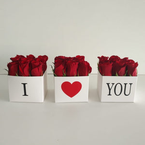 3 White Roses Boxes - Red Roses ( Personalized Mini Boxes )