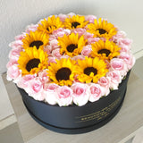 Sunflower and Pink Roses - Round Box - Large