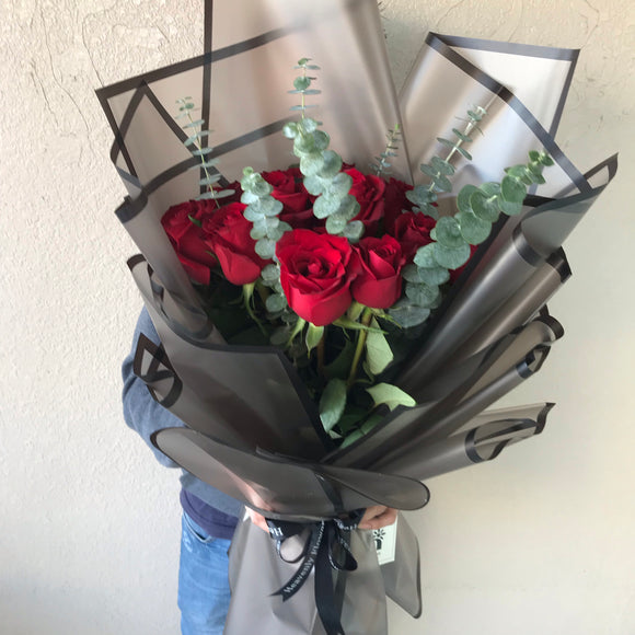 Red Roses Bouquet with eucalyptus