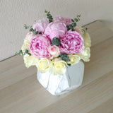 Peonies and roses in a marble vase  - Peony