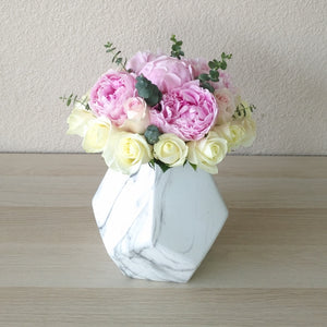Peonies and roses in a marble vase  - Peony
